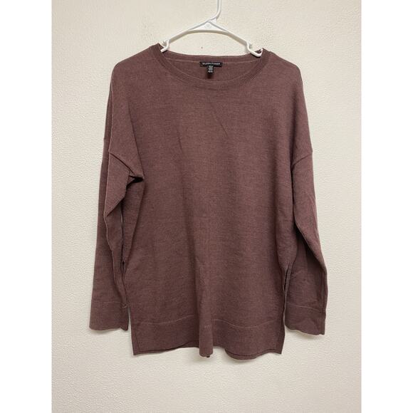 EILEEN FISHER Merino Wool Knit Sweater Oversized Sz XS Brown Long Sleeve Crew - Picture 1 of 8